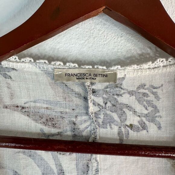 Francesca Bettini Tropical Floral Linen Kimono Cardigan Lace Trim Made in Italy - Picture 6 of 10